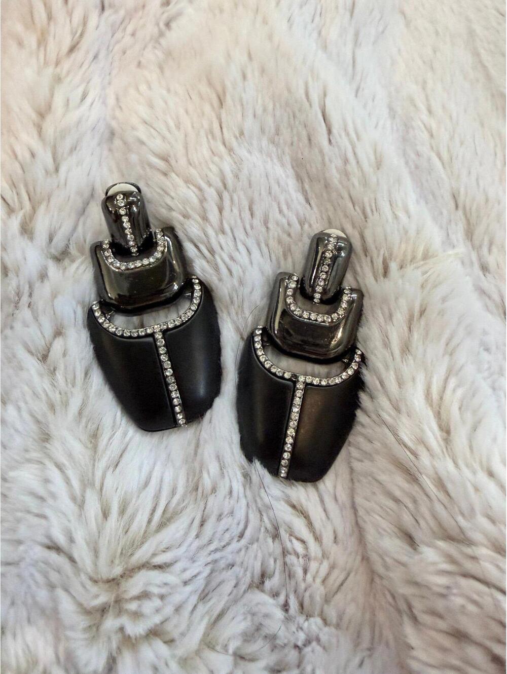 Kara Ross Black Label by Chico’s Statement Earrings Black Silver Rhinestone Drop